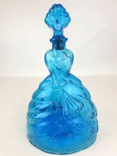 VTG Blue Glass Decanter Bottle Figural Lady Martha Washington Empoli? Italy