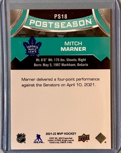 2021-22 Upper Deck Jugador Más Valioso Mitch Marner Postemporada #PS18 - Imagen 3 de 3
