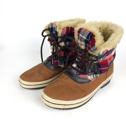 Women's Faux Fur Lined Winter Boots Size 7 High Ankle Brown Suede - Picture 2 of 10