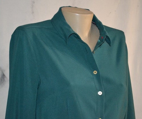 TOMMY HILFIGER Green Buttonfront Shirt Dress Small Long Sleeves Unlined - Picture 3 of 8