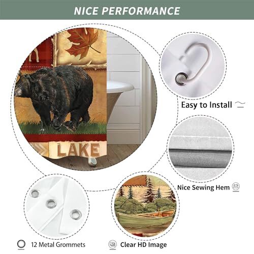 Rustic Bear Shower Curtains Set, Lake Country Lodge Cabin Moose Fabric RV - Picture 6 of 7