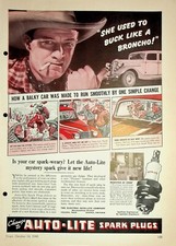 Original 1940 Auto-Lite Spark Plugs AD: Used to Buick like a Broncho!