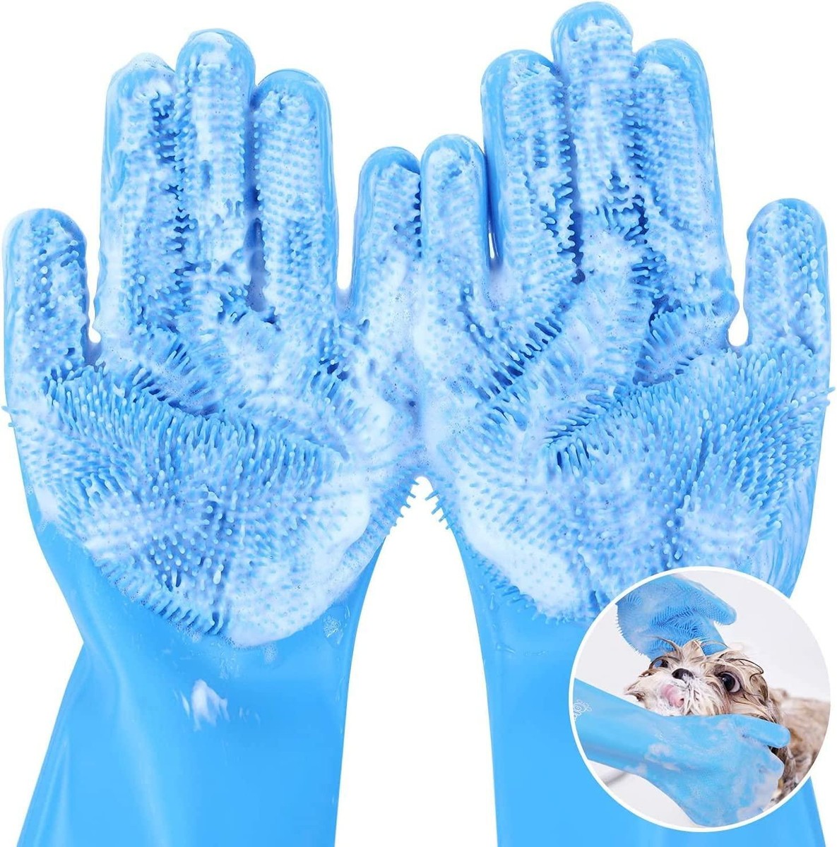 Silicone Pet Grooming Bathing Gloves -dog/cat Shampoo Scrubber, Massaging  Hair