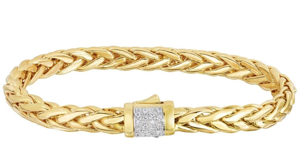 Phillip Gavriel 14k Yellow Gold .18ctw Diamond Domed Woven Bracelet 8mm 7.5"