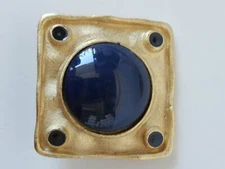 Square Metal Buttons Blue Circle Design With Shanks 1-Piece Vintage NOS