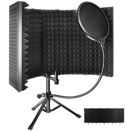 5 Panel Microphone Isolation Shield Vocal Booth for Recording Sound Tripod Stand - Picture 3 of 22