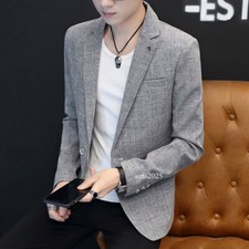 Men Formal Work Blazer Jacket Casual One Button Slim Fit Suit Coat Business Tops