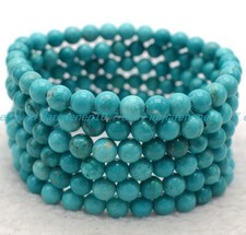 Wholesale Natural 6 Pcs 6mm Blue Turquoise Gemstone Round Beads Bracelet 7.5in
