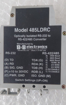B&B electronics - 485LDRC - Optically Isolated Rs232 to Rs422/485 Converter used