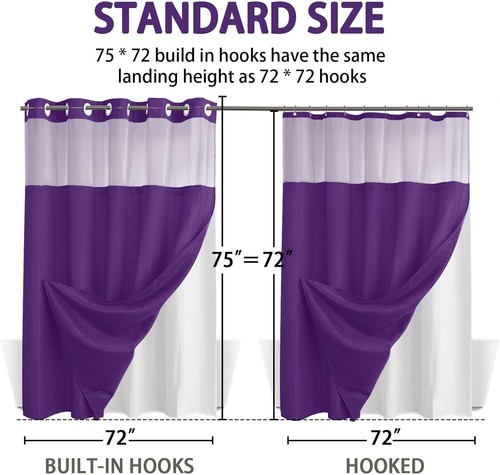 No Hook Shower Curtain with Snap Liner Set and Top Sheer Window 75"x72" - Picture 6 of 10