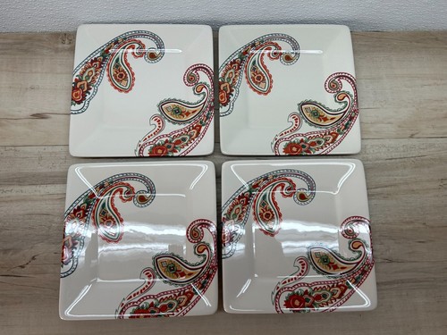 Tabletops Gallery Multi Paisley Square Salad Porcelain Plates Hand Crafted