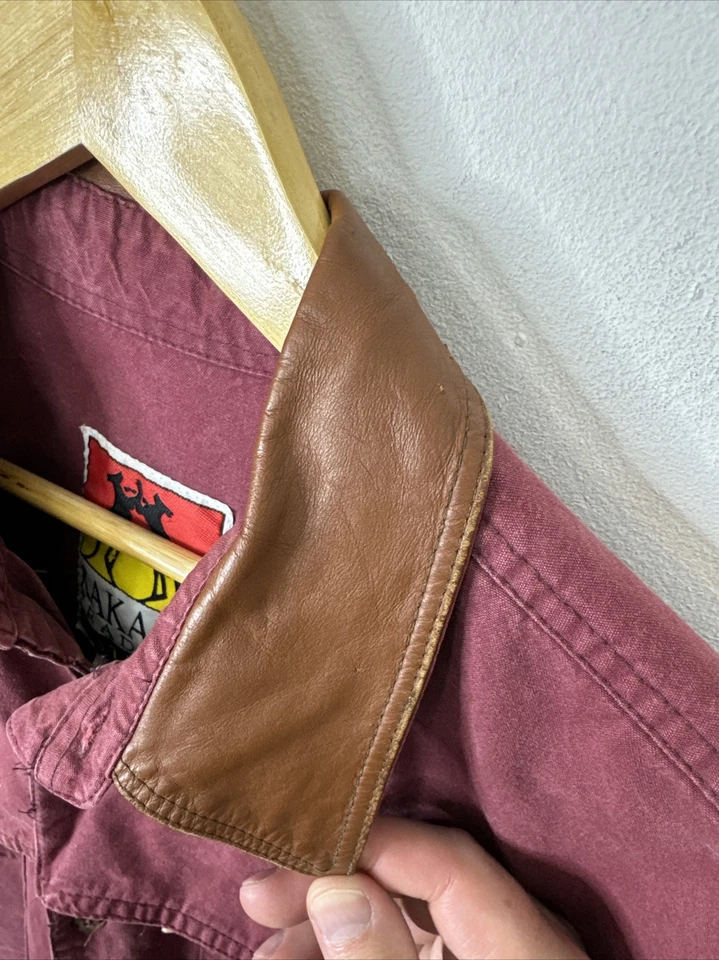 KAKADU Traders Over Shirt Mens XL Shacket Heavy Cotton Leather Collar Button VTG - Image 4 of 4