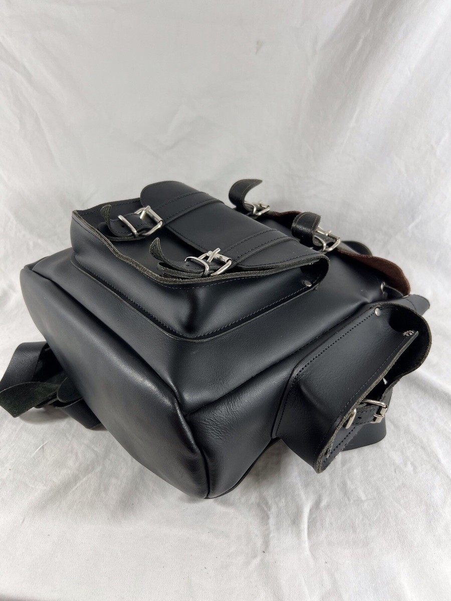 GRAFEA Black & Burgundy Leather Flap Backpack Bag Made in England GRAFEA Black & Burgundy Leather Flap Backpack Bag Made in  main image 2