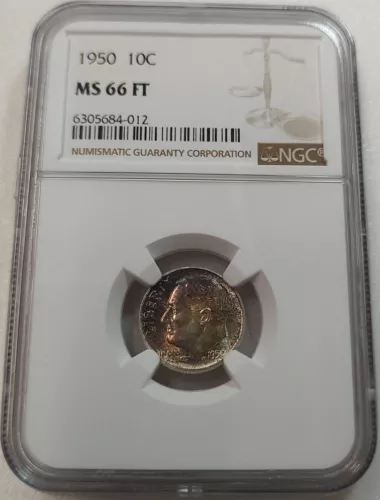 1950 Roosevelt Dime 10C NGC MS 66 FT #6305684-012