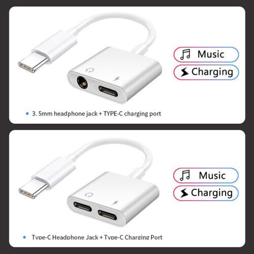 Type-C USB C to 3.5mm Jack Headphone & Charger 2 in 1 Adapter for Samsung Galaxy