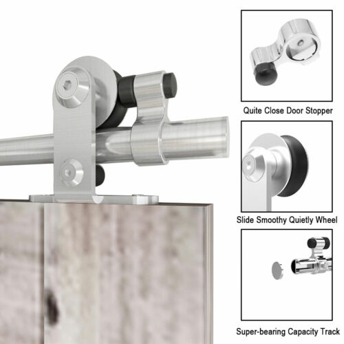 Sliding Barn Door Hardware Kit Stainless Steel Rail with Adjustable Floor Guide, - Picture 214 of 276