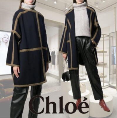 £1,590.00 CHLOÉ Oversized Wool Coat with Contrast Trim, S-M, New