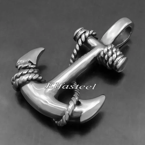 Men's Boy's Silver Tone ANCHOR 316L Stainless Steel Charm Pendant Necklace