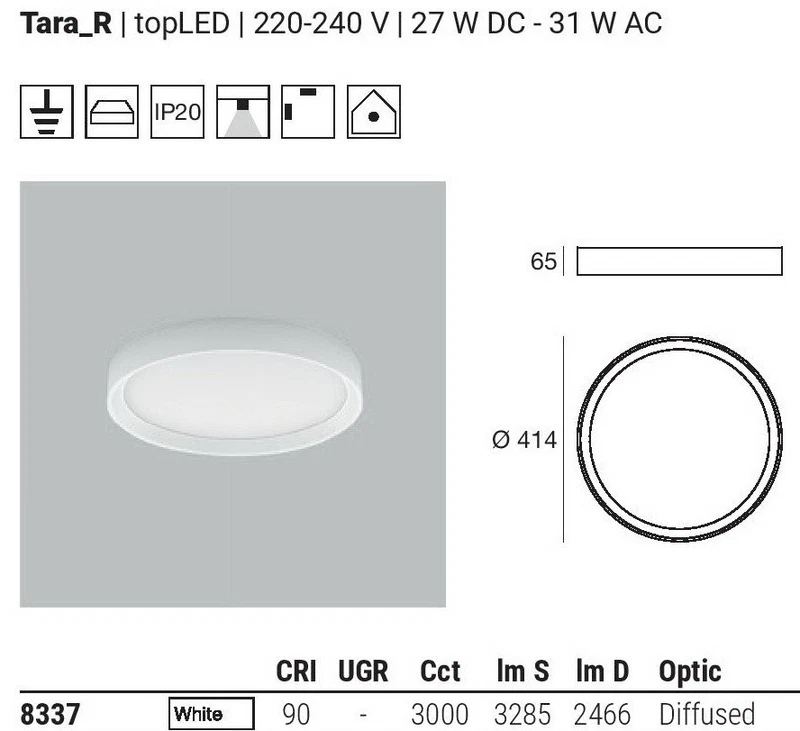 Lampada Soffitto Parete LINEA LIGHT TARA R 41 cm Bianco Plafoniera Applique Luce, fotografia 4 di 9