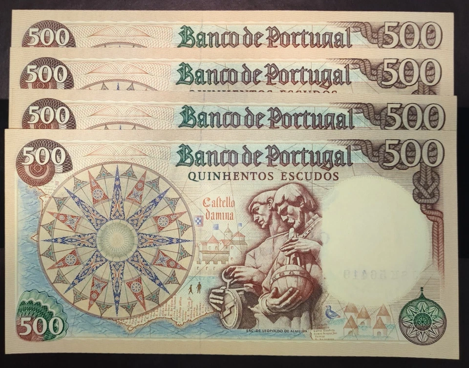 Portugal 4 X 500 escudos 1979 consecutive numbers AUNC - Image 2 of 2