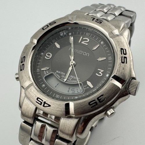 Armitron Analog Digital Watch Men Rotating Bezel Alarm Chrono New Battery 6.5"