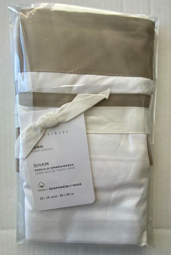 Pottery Barn Euro Organic Percale Embroidered Single Sham 26x26 inches Cocoa - Picture 5 of 5