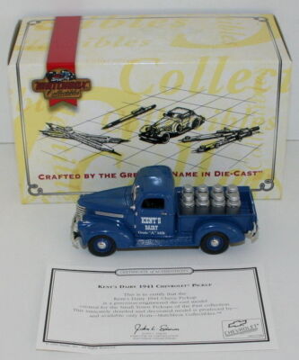 Miniature Chevrolet Pickup 1941 – Matchbox Collectibles – Kent’s Dairy – Bleu 1/43