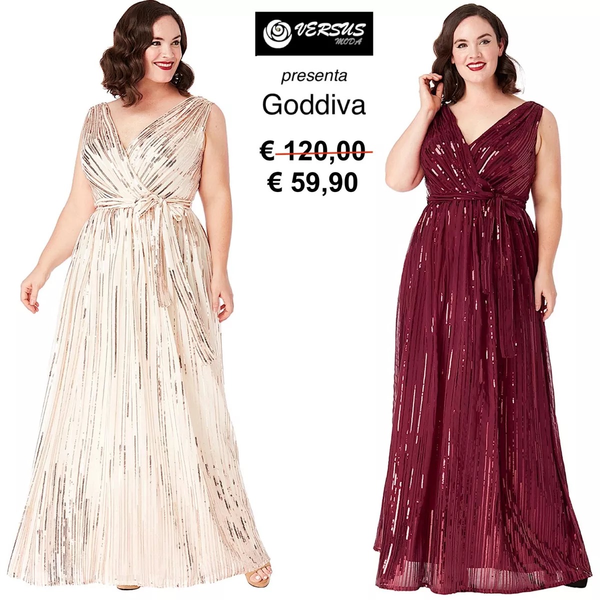 Vestito Lungo Donna Cerimonia Goddiva Plus Woman Curvy Party Dress  CG-DR1437P