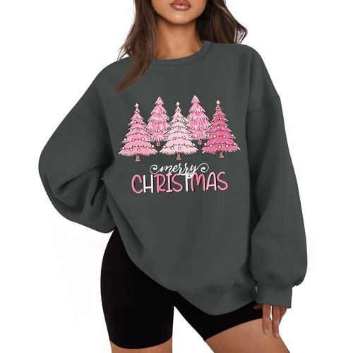 Women's Casual Fashion Long Sleeve Christmas Print Round Neck Sweatshirt Top - Picture 9 of 51