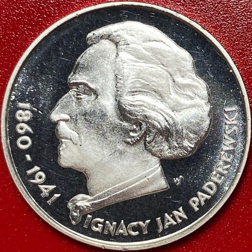 1975 POLAND 100 ZLOTYCH SILVER PROOF IGNACY PADEREWSKI POLISH COMPOSER 32mm - Picture 2 of 6