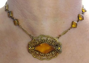 Antique Art Deco Br And Citrine Gl Filigree Necklace 15 Ebay Antique Art Deco Br And Citrine