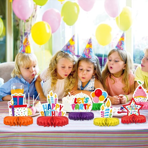 Happy Birthday Decorations Set - Colorful Birthday Themed Honeycomb Centerpie... - Picture 7 of 7