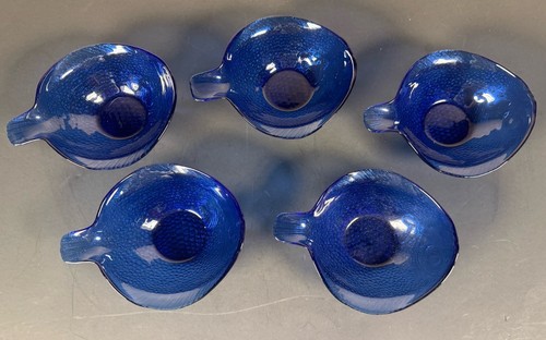 Cobalt Blue Glass Fish Snack Bowl Plate Side Dish by Arcoroc France SET OF 6
