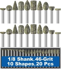 20Pcs 46-Grit Diamond Grinder Bit 1/8" Shank Compatible with Dremel Rotary Tool 