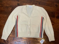 Thom Browne Men's Cream Wool Button-Up Cardigan Sweater Size 2XL (5)