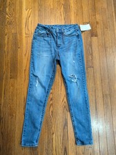 EUC Seven 7 Ladies Mid Rise Distressed Skinny Jeans Size 10 Med Wash Stretch
