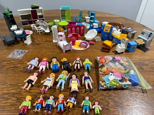 Vtg Lot of Playmobil  Furniture Figures Accessories Bath Kitchen Livingroom