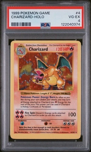 1999 POKEMON BASE SET SHADOWLESS #4 CHARIZARD-HOLO PSA 4