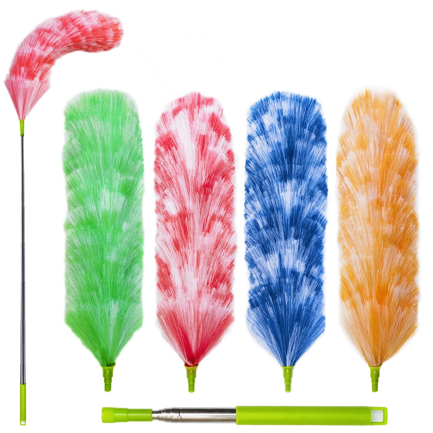4 Pack Washable Electrostatic Duster, Extendable Red, Green, Blue, Orange 