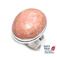 925 Silver Genuine Orange Aventurine Birthday Statement Ring Jewelry Size 7.5