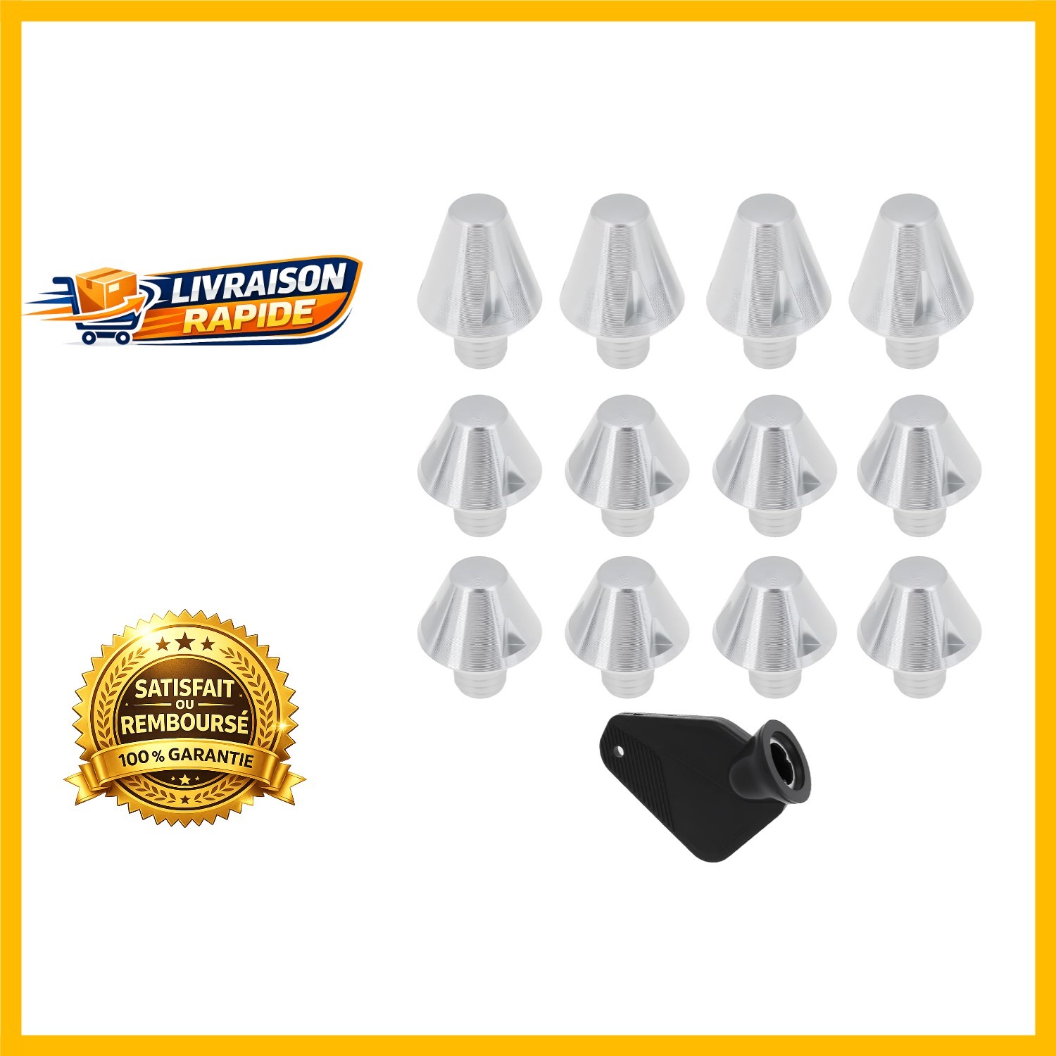 Crampons Foot en Aluminium Argenté Taille 11/13mm Lot de 12 avec Clé