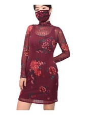 PLANET GOLD Womens Sheath Short Dress Burgundy Long Sleeve Mesh Juniors XS