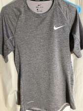 Men  s Nike Dry Fit Uv Protecting Short Sleeve Gray Running Top Swoosh Logo S