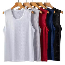 Men's Tank Top Ice Silk Mesh Summer Gym Sleeveless Shirt Sports Fitness Vest