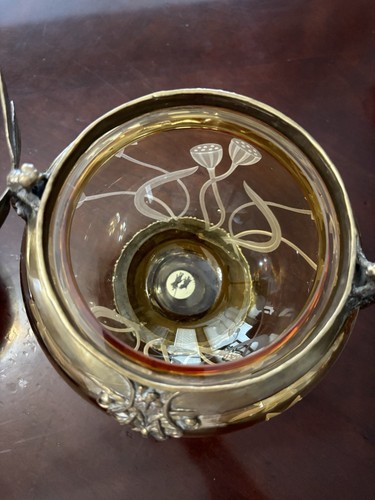 Urna vaso vetro inciso libellula Art Nouveau bronzo Polonia castigliana con coperchio - Foto 8 di 11