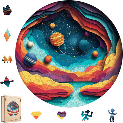 Wooden Puzzles for Adults- 3D Visual Effect Space Unique Solar System Jigsaw Puz