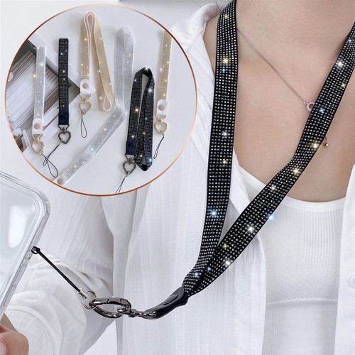 Bling Bling Rhinestone Phone Lanyard Crystal Chest Card Holder Strap