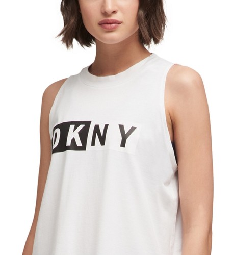 DKNY Damen zweifarbiges Split Logo Tank Top weiß Größe Large - Bild 2 von 3