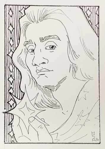 ACEO original pen and ink drawing, "Wizard", 2.5"x3.5"