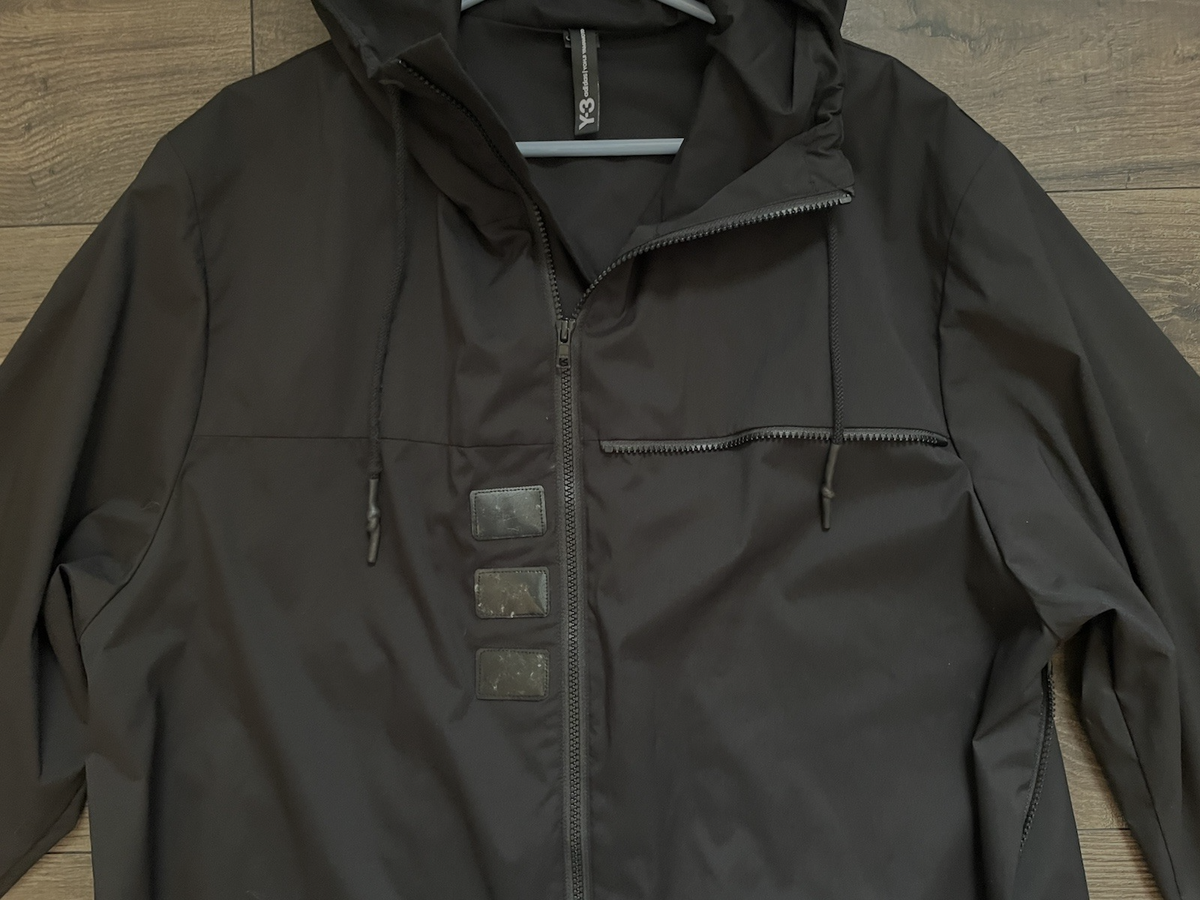Adidas Y-3 Yohji Yamamoto Long Black Hooded Windbreaker Coat